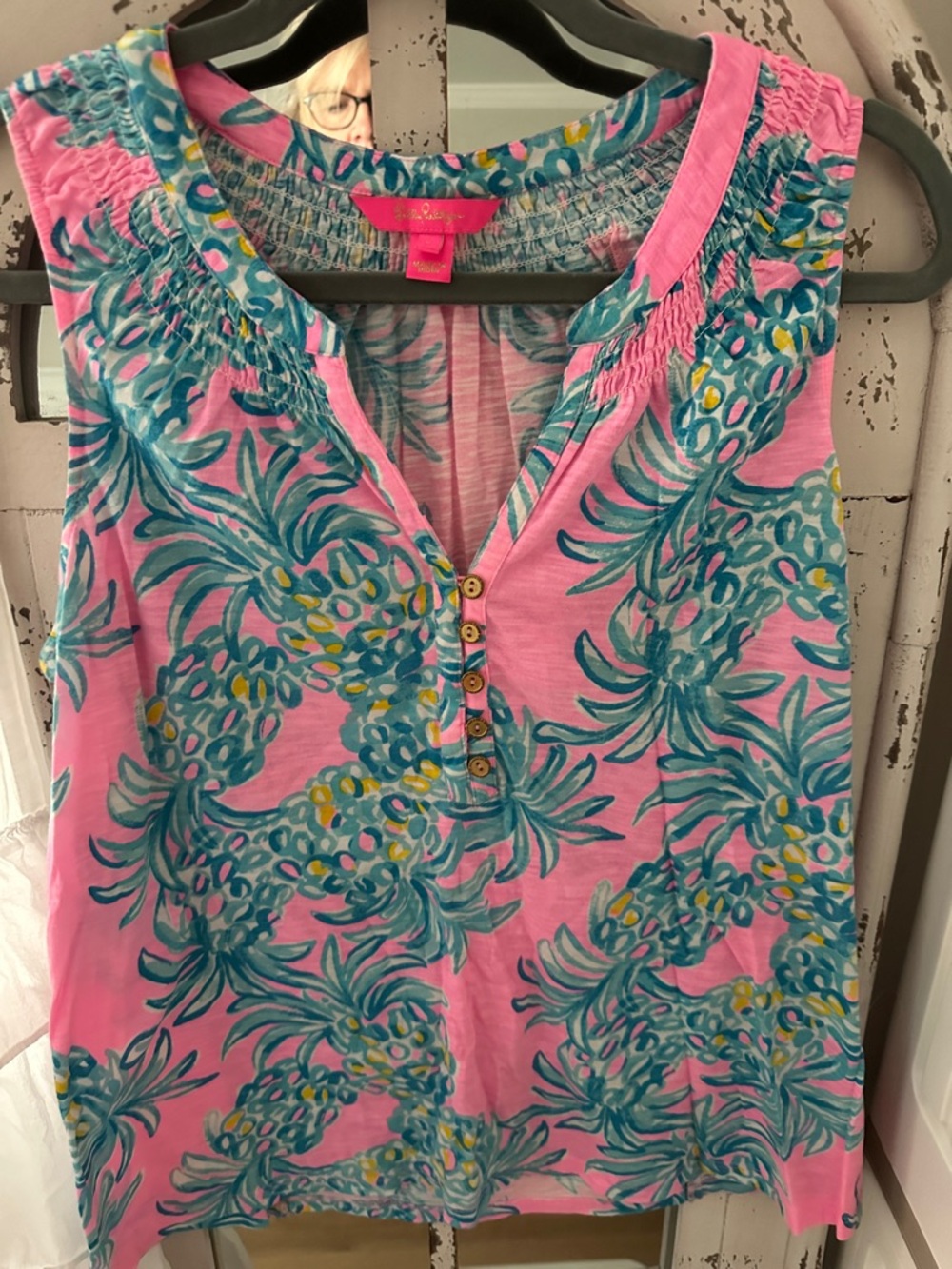 Lilly Pulitzer Pink Pineapple-Print Henley Camisole